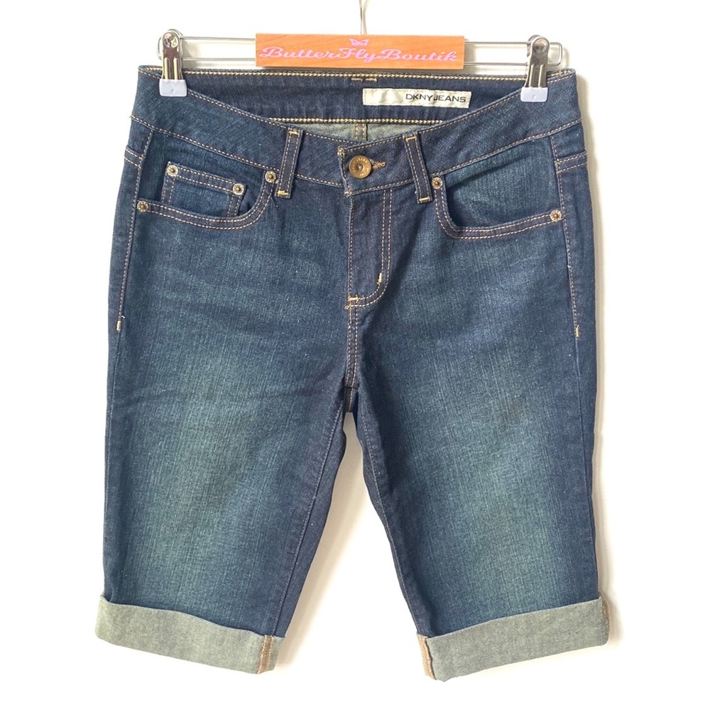 (B48) DKNY Jean Dark wash Blue denim capris shorts, Size 6 - Picture 2 of 12